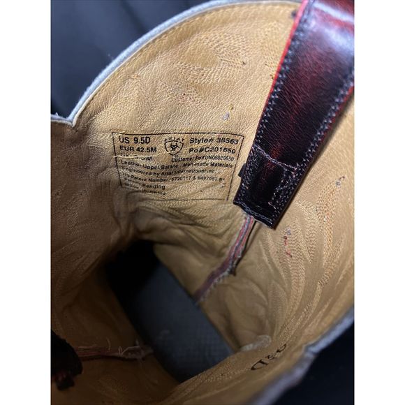 Ariat 38563 Leather Round Toe Cowboy Western Boots Size 9.5 D Men Black Red - Picture 10 of 12